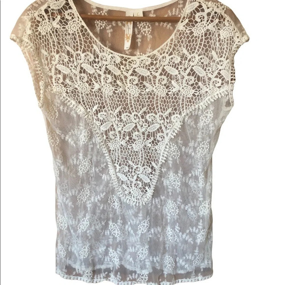 vintage y2k cream Embroidered Lace  Boho top resortwear cover up sheer blouse - Picture 6 of 6